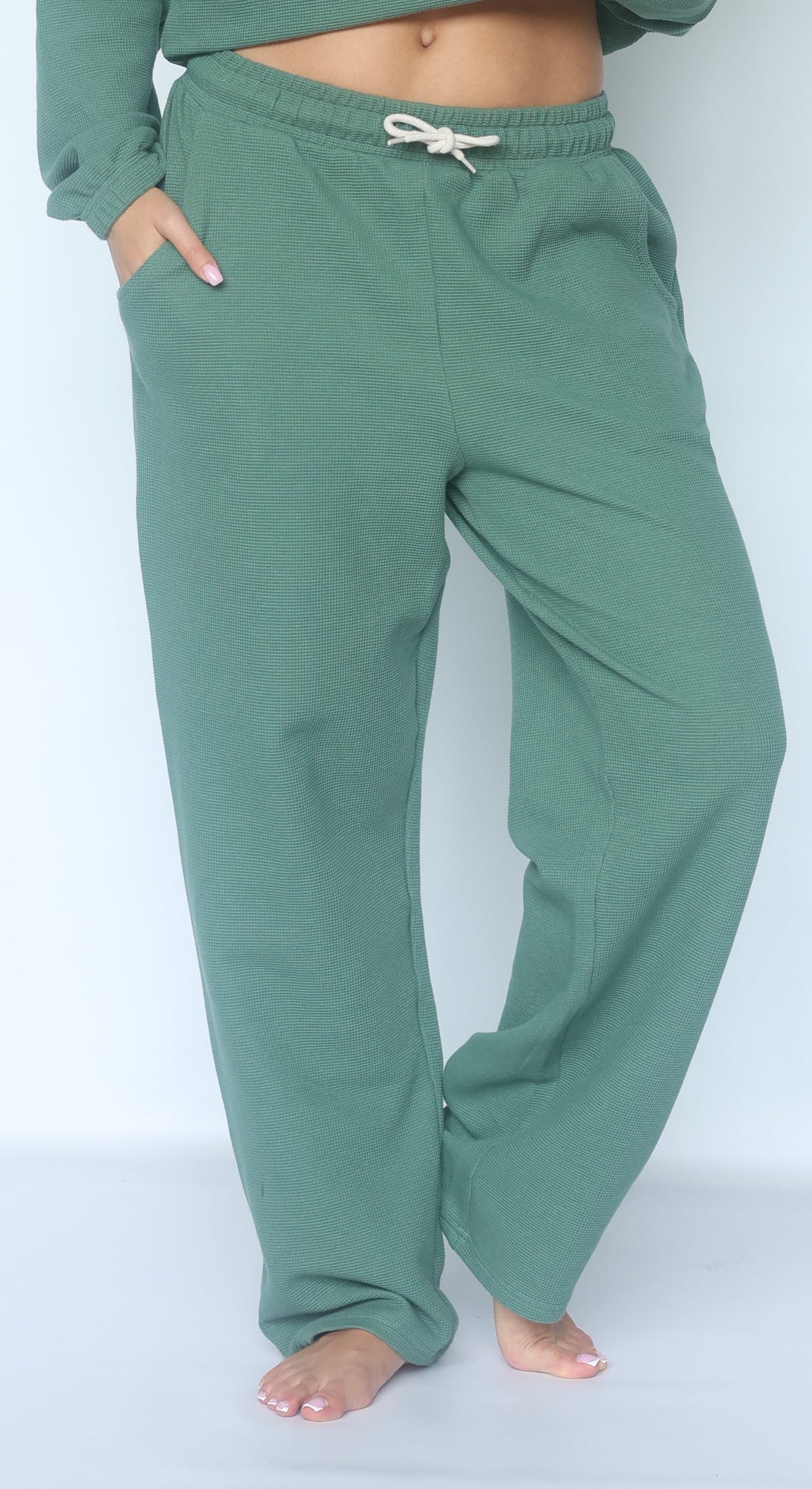 Waffle wide-leg sweatpants Green