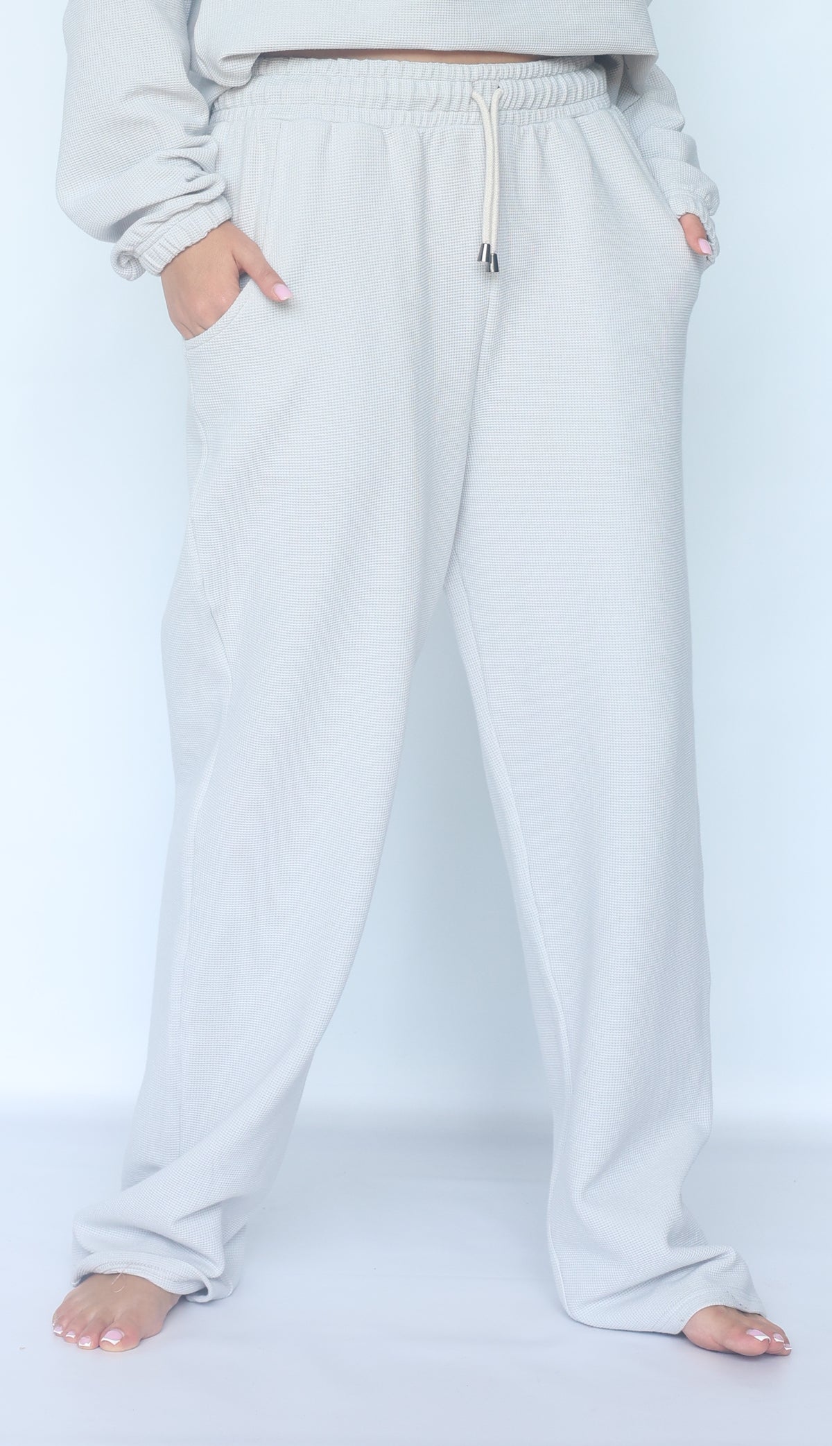 Wide-Leg Waffle Cotton Sweatpants
