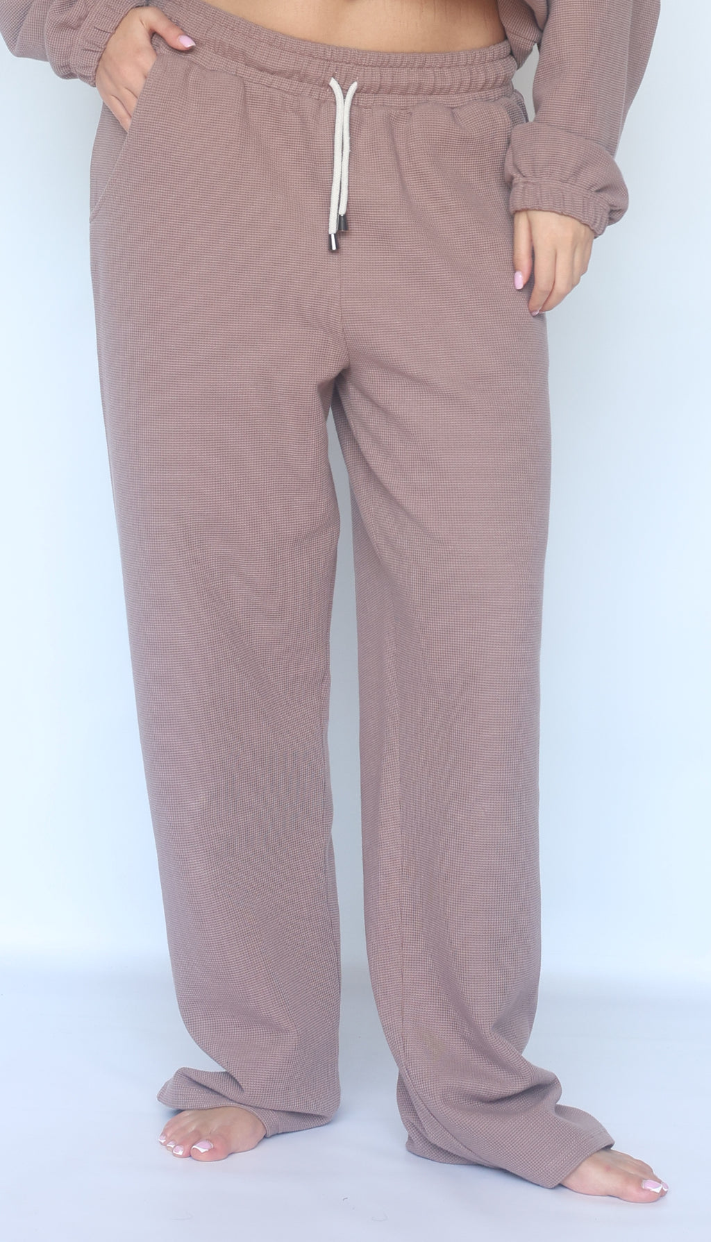 Wide-Leg Waffle Cotton Sweatpants