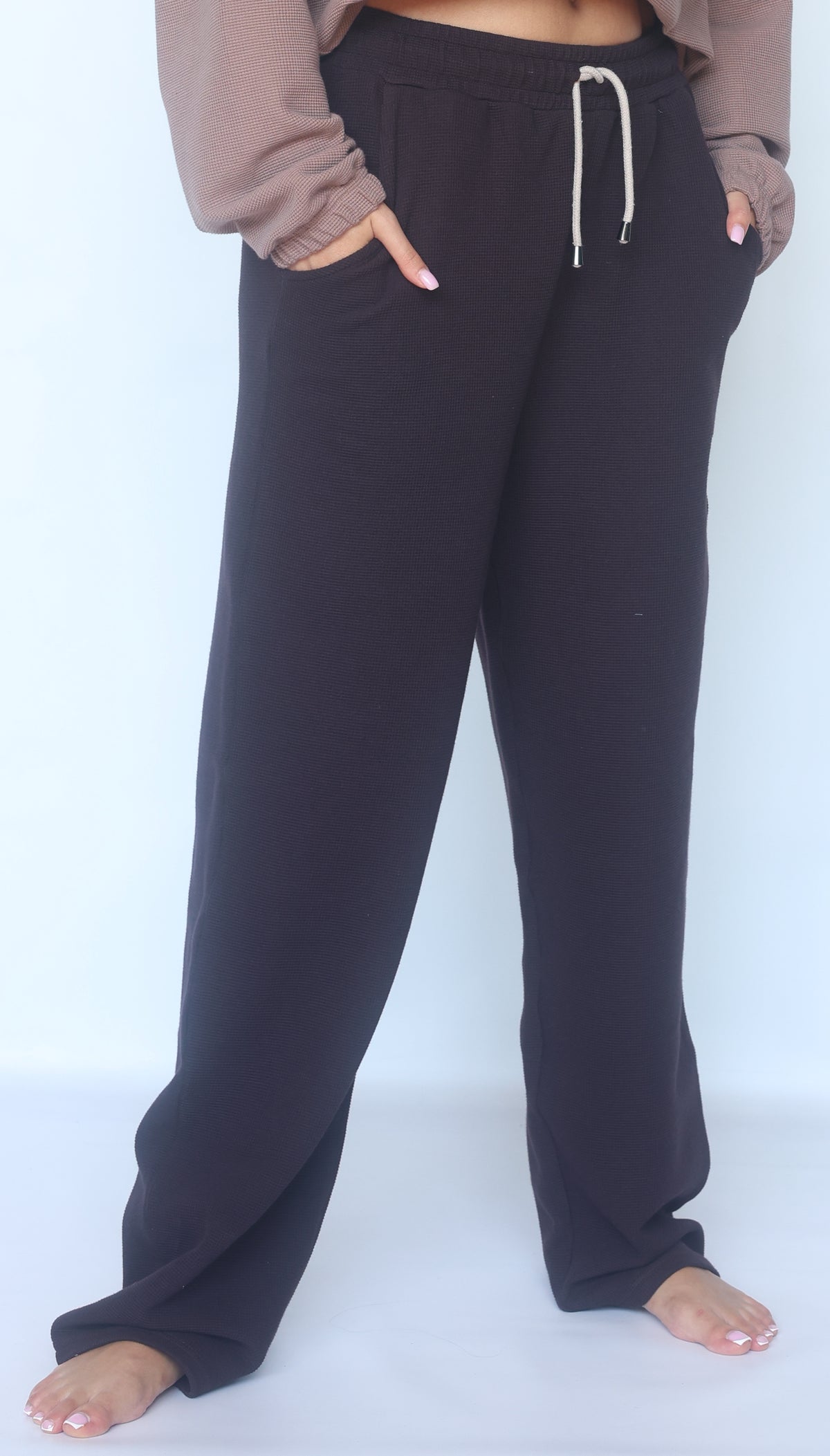 Wide-Leg Waffle Cotton Sweatpants