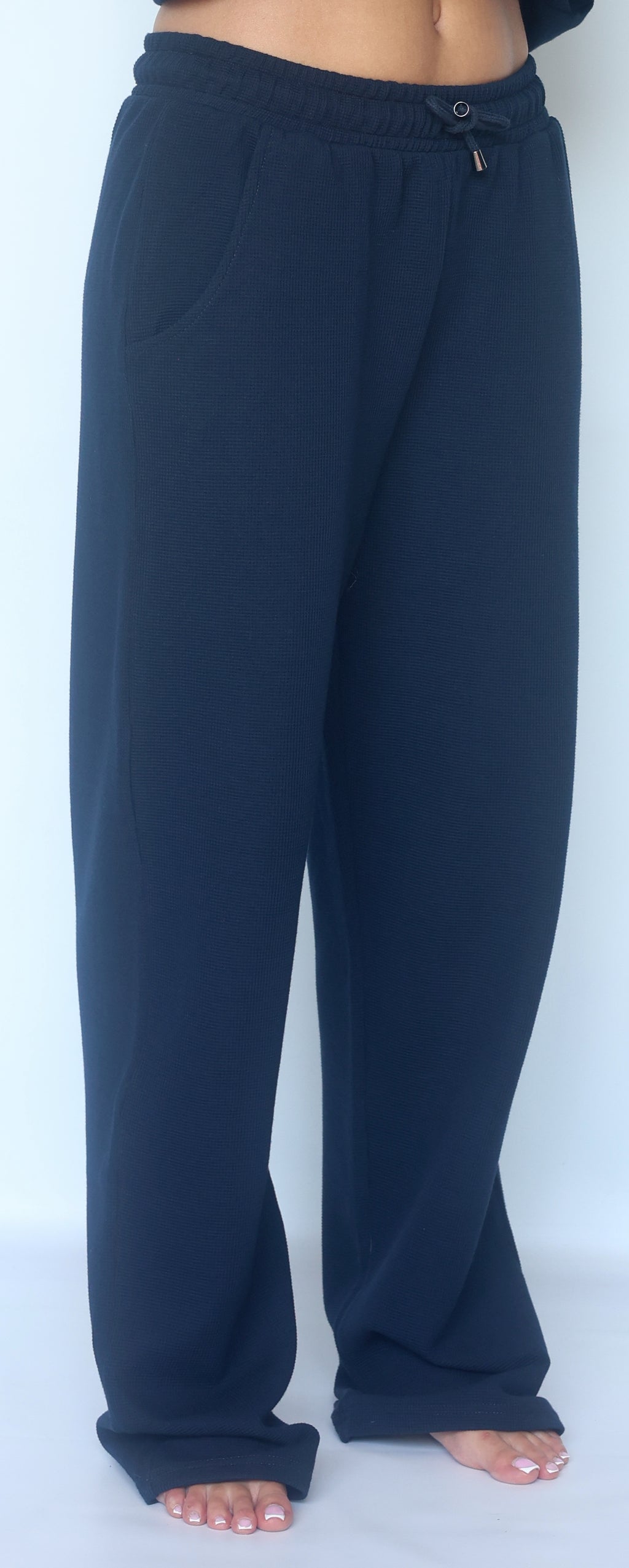 Wide-Leg Waffle Cotton Sweatpants