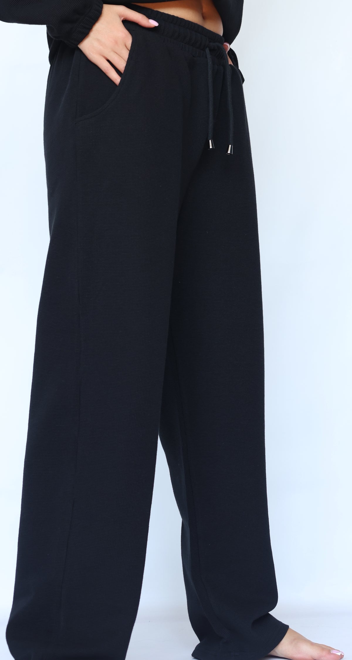 Wide-Leg Waffle Cotton Sweatpants