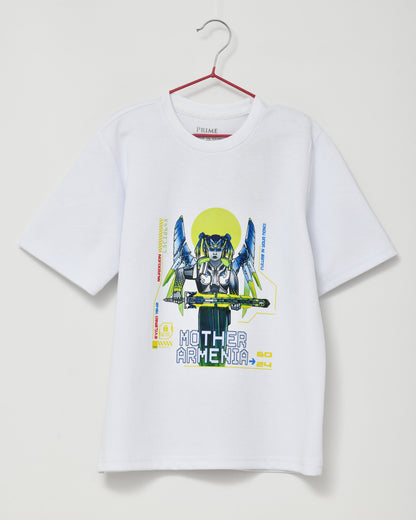 Cyber Evgenia - Future in Your Hands - White Oversized Tee (Neon) - For Kids