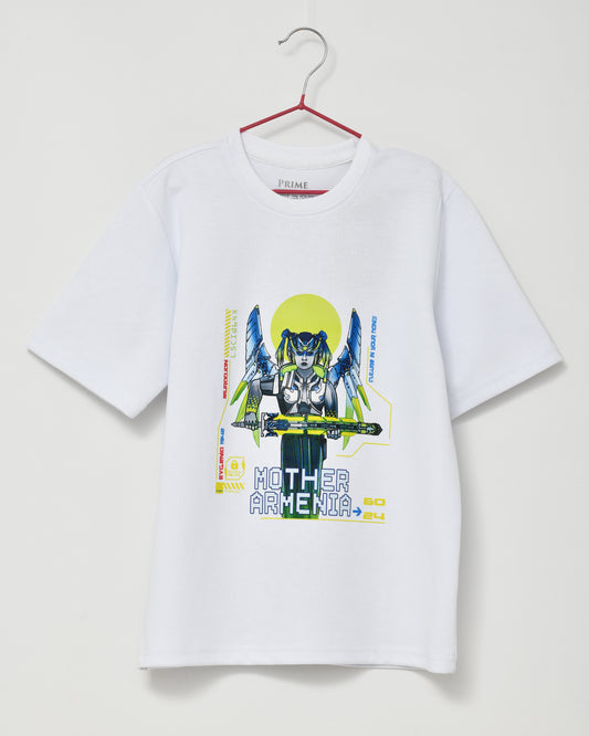 Cyber Evgenia - Future in Your Hands - White Oversized Tee (Neon) - For Kids