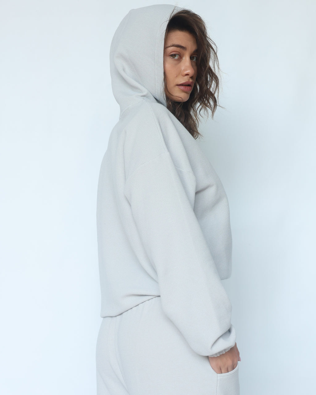 Waffle Hoodie-Light Grey