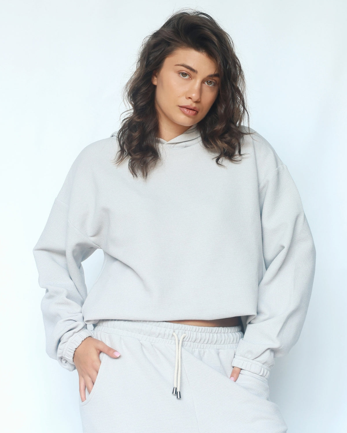 Waffle Hoodie-Light Grey